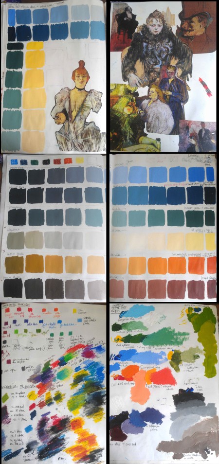 Color Explorations for Film Noir/Toulouse Lautrec Sketchbook